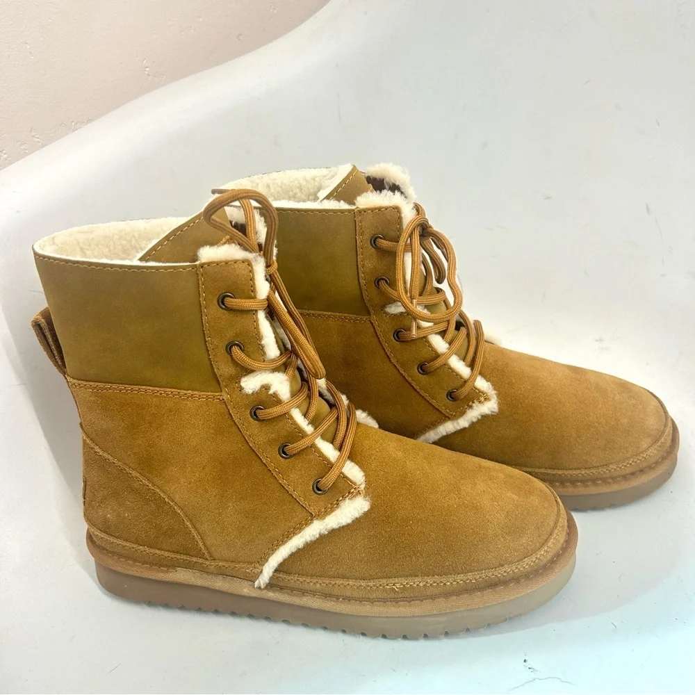 Koolaburra by UGG Advay Tall Boot Women 10 Shearling Lined Lace-Up Boot Chestnut